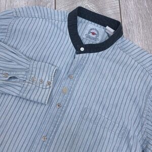 Mid-West Garment Western Shirt Mens XL Blue Striped Banded Collar Snap Button